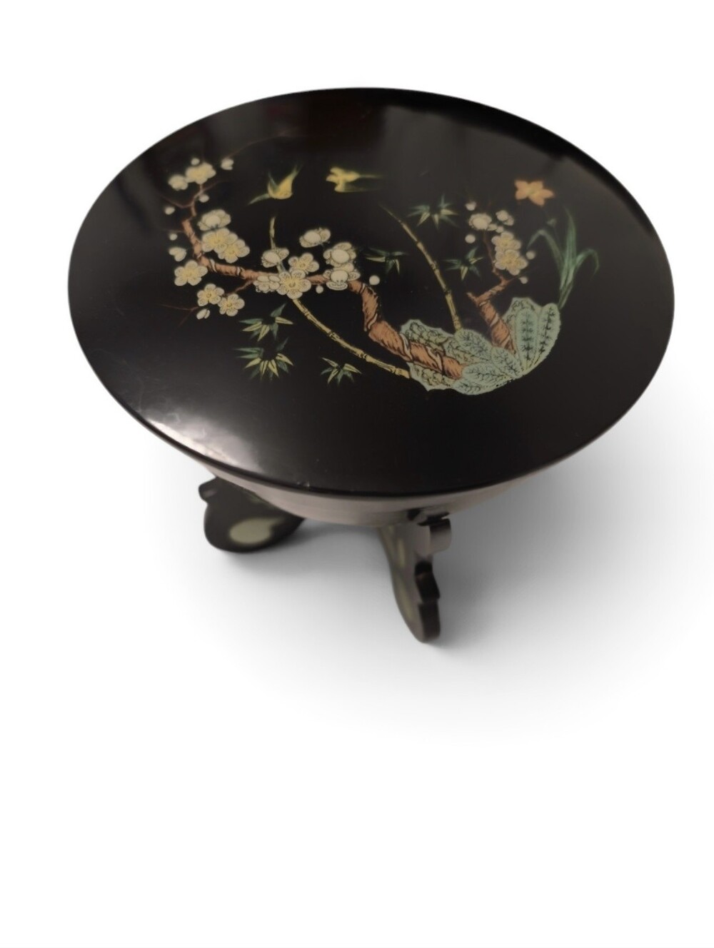 VINTAGE Japanese Decorative Powder Box Footed Bowl Floral Lid